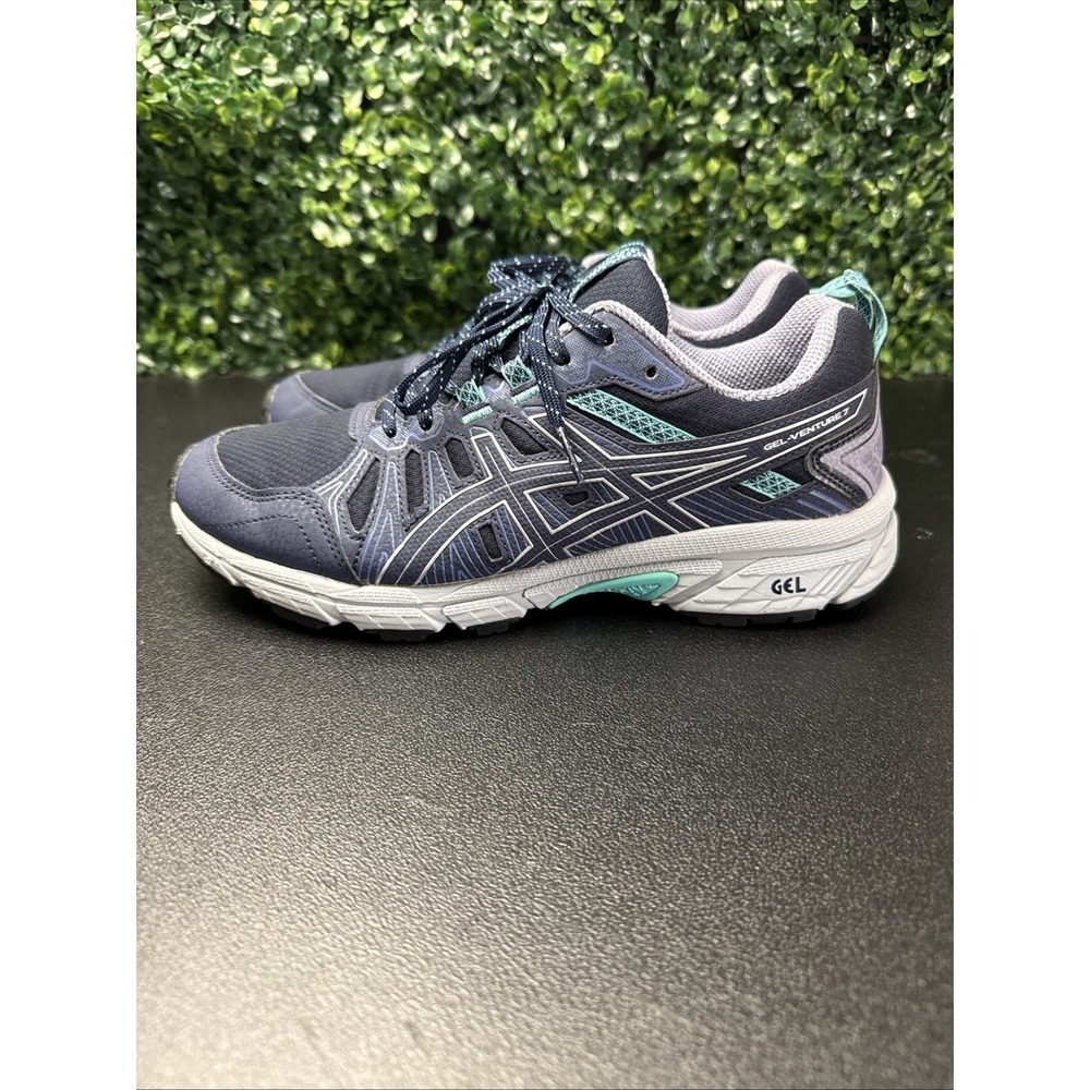 ASICS Gel Venture 7 Running Shoes Women's Size 8 Navy Blue Aqua Sneakers